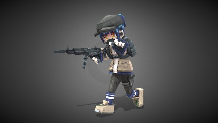 Lowpoly Gun Girl 3D Model