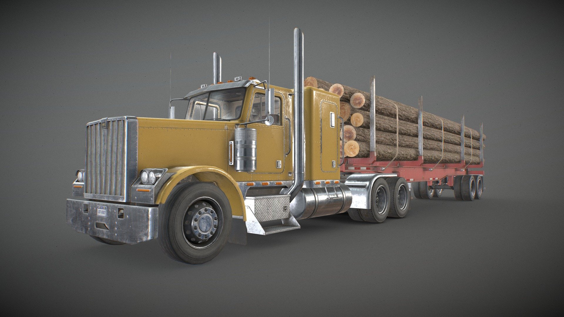 Flat Top Semi Truck Logging Trailer - Low Poly - Buy Royalty Free 3D ...