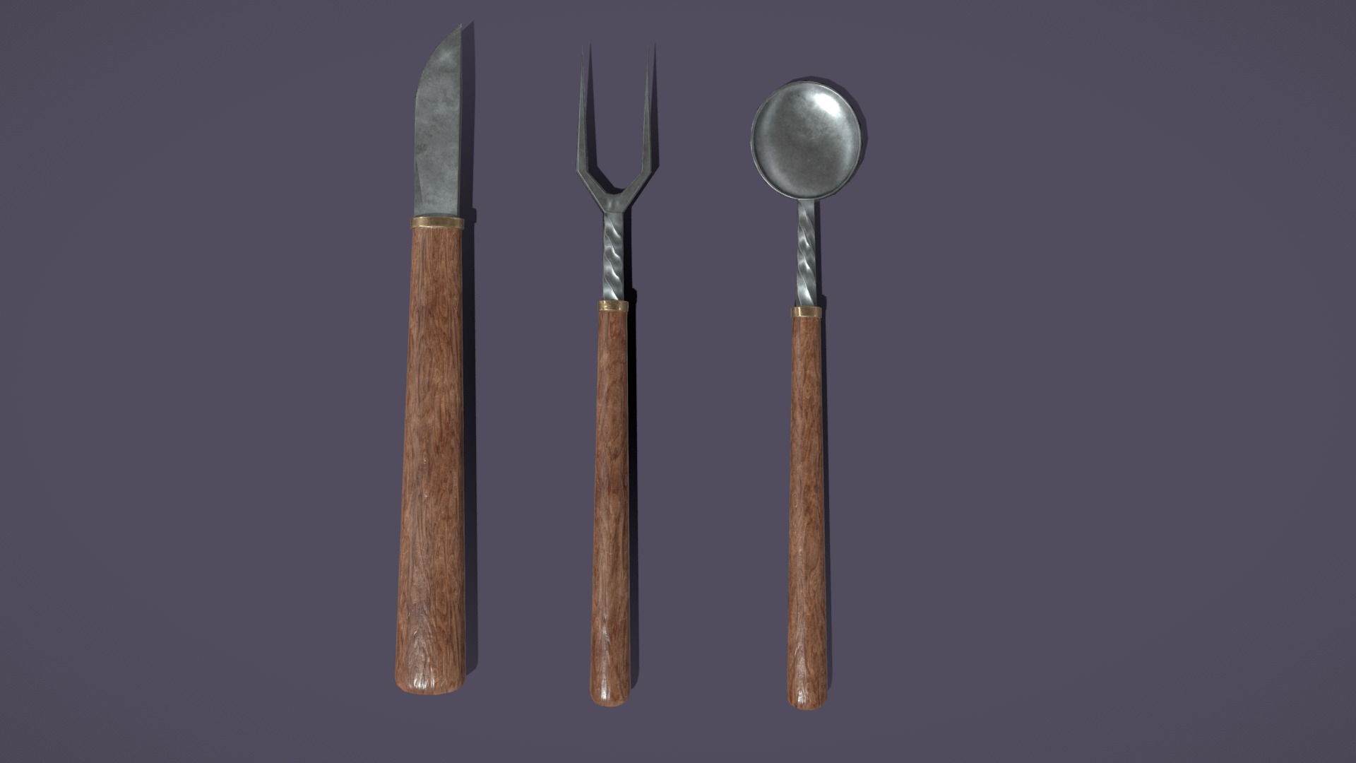 3D model Medieval Twisted Cutlery - This is a 3D model of the Medieval Twisted Cutlery. The 3D model is about a set of kitchen utensils.