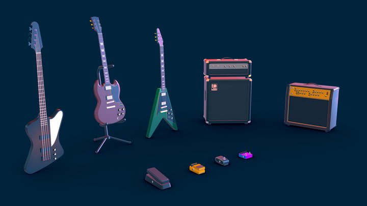 Guitars, pedals and Amplifier 3D Model