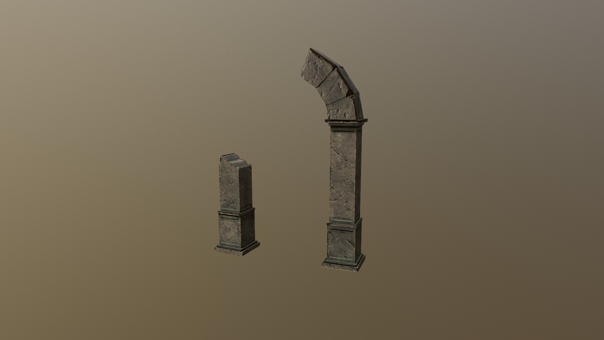 3D model Ancient Ruins Optimized – Broken Arch Low Poly - This is a 3D model of the Ancient Ruins Optimized - Broken Arch Low Poly. The 3D model is about a couple of stone towers.