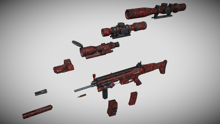 Scar FN - Fire skin Low poly 3D Model