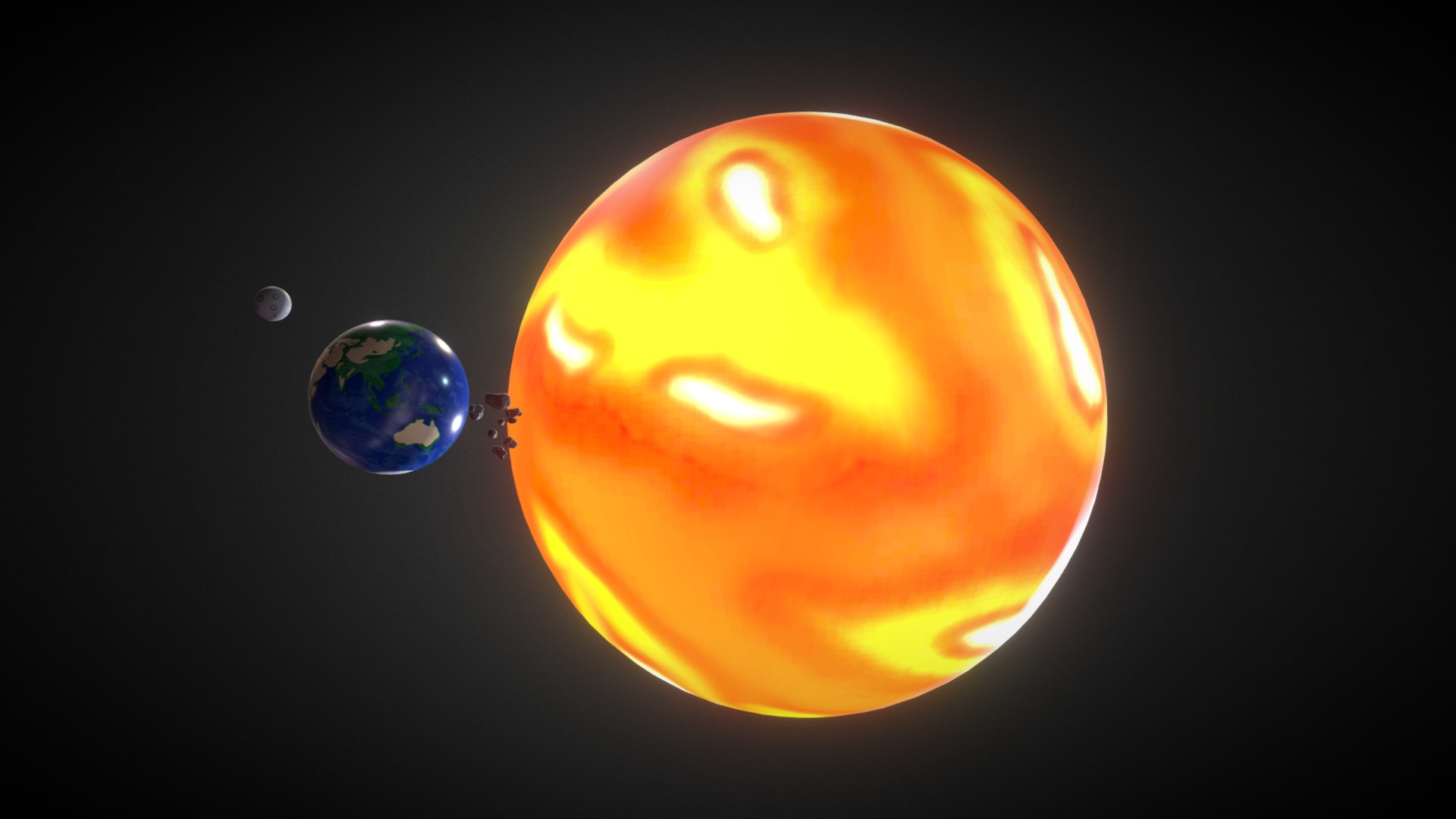3D model Sun, Earth, Moon and Asteroid - This is a 3D model of the Sun, Earth, Moon and Asteroid. The 3D model is about a planet and a blue planet.