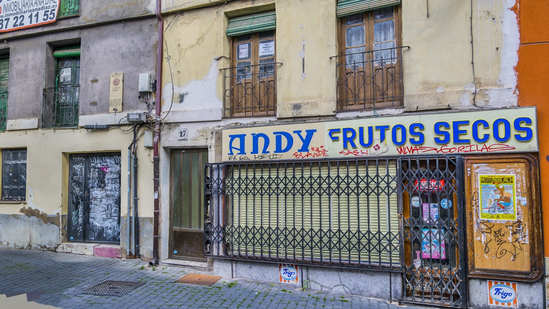 Two old ruined building facades scan