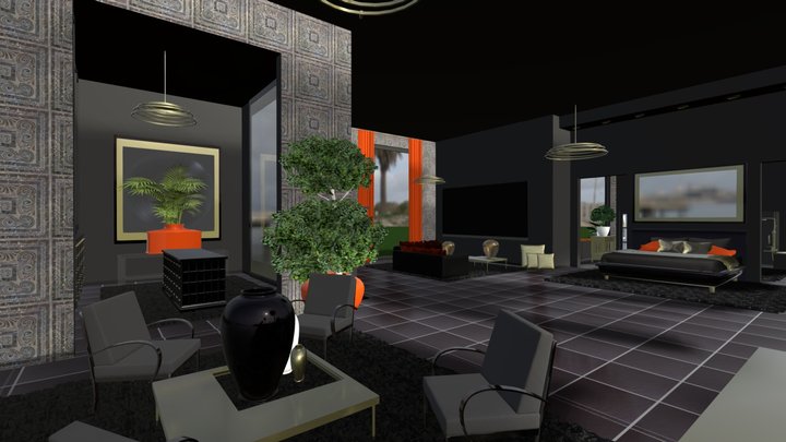 HOUSE BLACK - ORANGE LIVING SPACE 3D Model