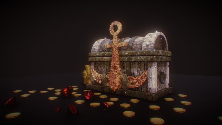 Old Gold Treasure Box 3D Model