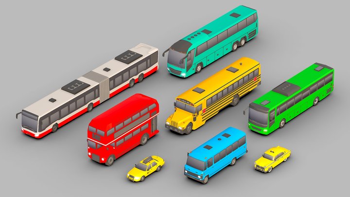 Low Poly Bus Pack 3D Model
