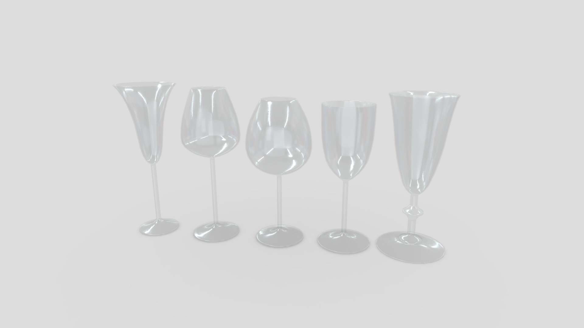 3D model Cocktail Glass Set - This is a 3D model of the Cocktail Glass Set. The 3D model is about a row of wine glasses.