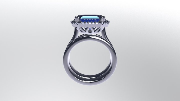 Sapphire Cluster With Wedding Band 3D Model