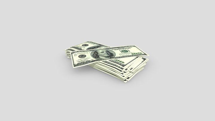 A stack of 100 dollar bills. 3D Model