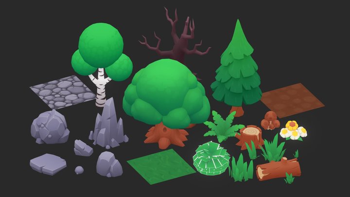 Stylized Forest Environment - Cartoon Assets 3D Model