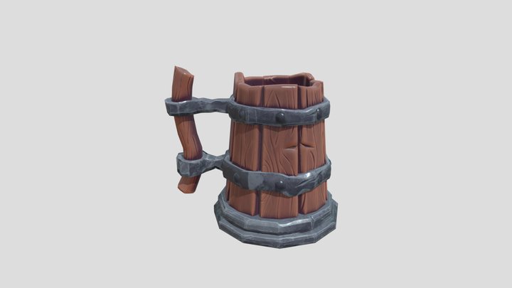 Stylized Medieval Wooden Beer Mug 3D Model