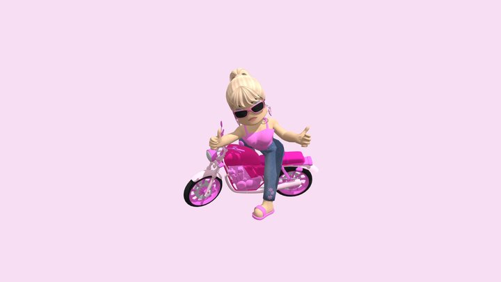 Cute Style Barbie with Pink Motorcycle 3D Model