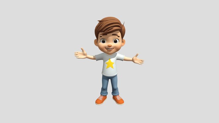 Animated boy with star t-shirt 3D Model