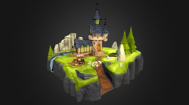 Low Poly Stylized Castle Environment 3D Model