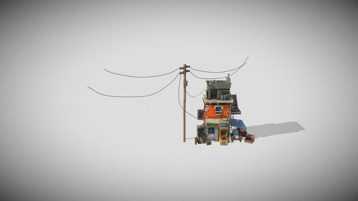Postapo building realistic stylized 3D Model