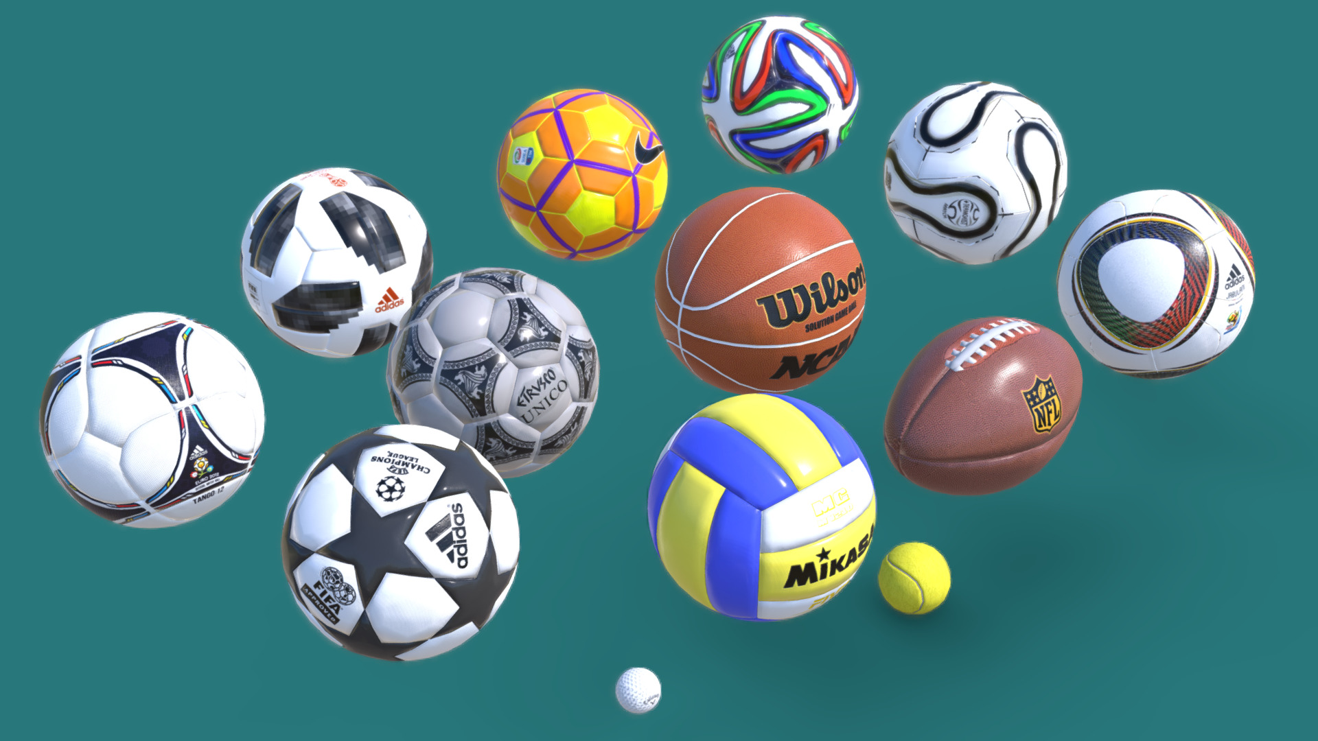 3D model Sport Pack Collection PBR Subdivision ready - This is a 3D model of the Sport Pack Collection PBR Subdivision ready. The 3D model is about a group of football balls.