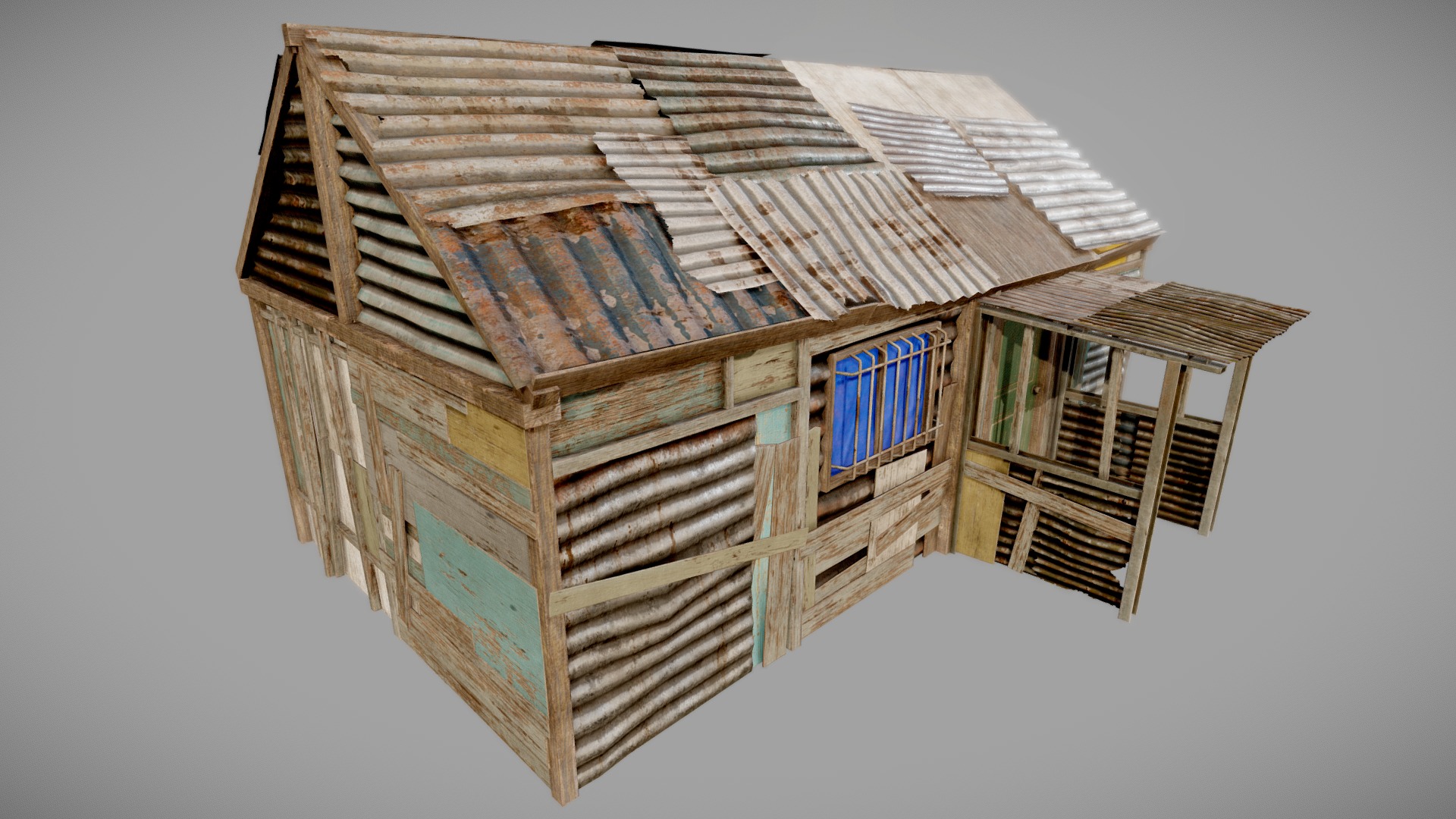 3D model Squatter House 02 PBR - This is a 3D model of the Squatter House 02 PBR. The 3D model is about a wooden house with windows.