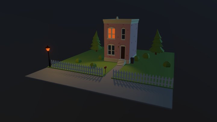 Lowpoly building at night 3D Model
