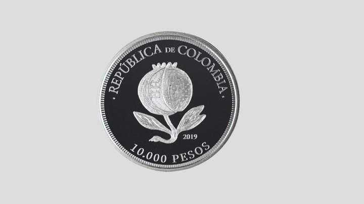 Moneda conmemorativa diez mil pesos colombianos 3D Model