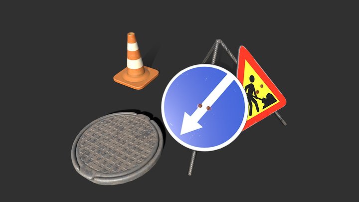 Road works (stylized pack) 3D Model