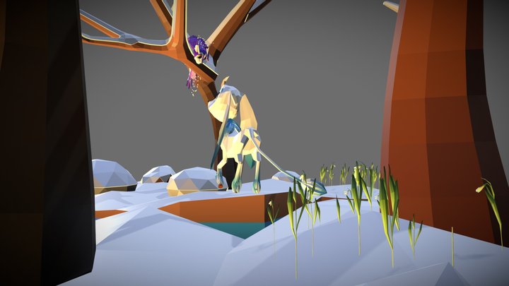 Isometric sharphorn meets weasel by the river 3D Model