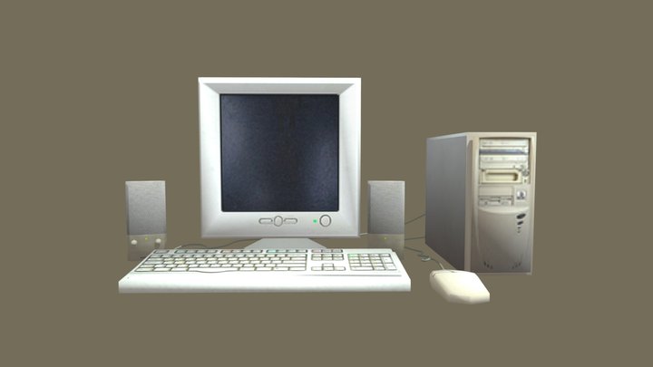 y2k old desktop setup + speakers (PSX LOW POLY)