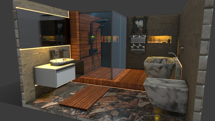 Dark Theme Bathroom 3D Model