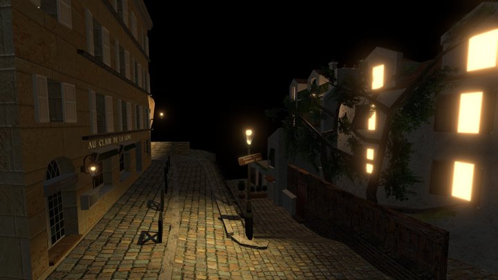 Low Poly Scene: Paris, Montmartre 3D Model