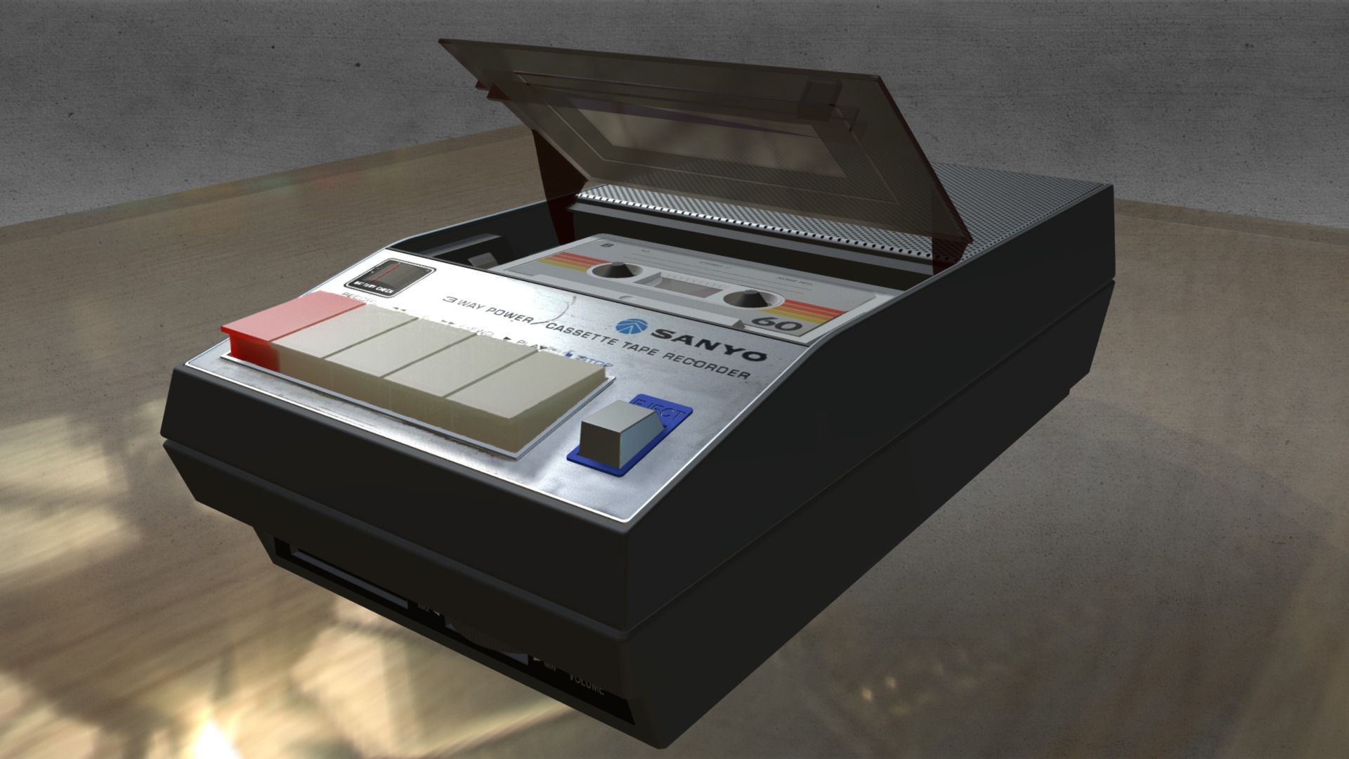 3D model Sanyo Cassete tape recorder - This is a 3D model of the Sanyo Cassete tape recorder. The 3D model is about a box with a screen.