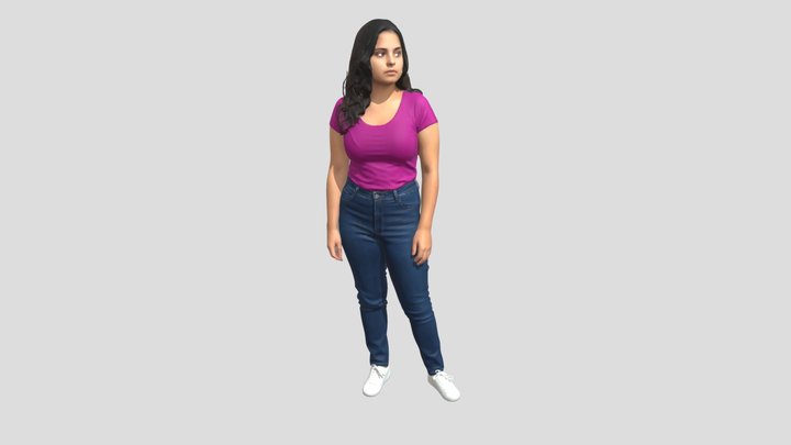 Portrait Of A Woman In A Pink T-Shirt And Jeans – Modello 3D gratuito STL