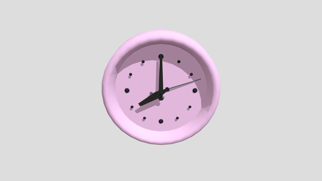 Pink Wall Clock - Low Poly 3D Model