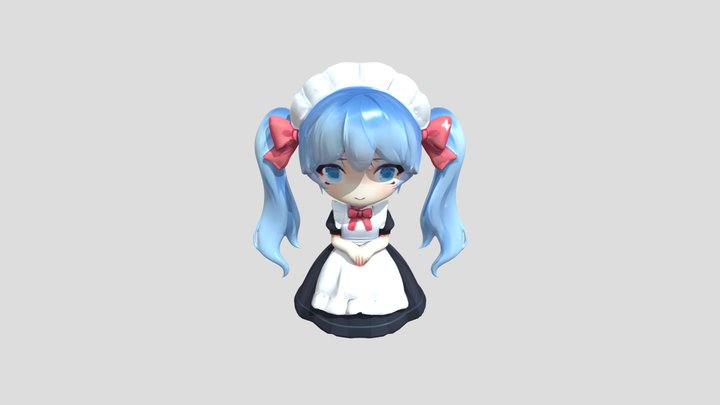 chibi anime maid girl with blue hair 3D Model
