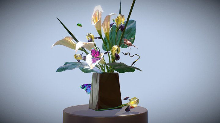 Bouquet of Callas & Irises Low Polygon Art 3D Model
