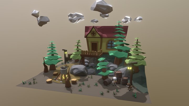 Low Poly Forest House Environment 3D Model
