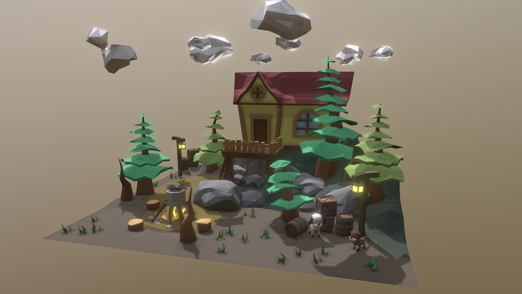 Low Poly Forest House Environment