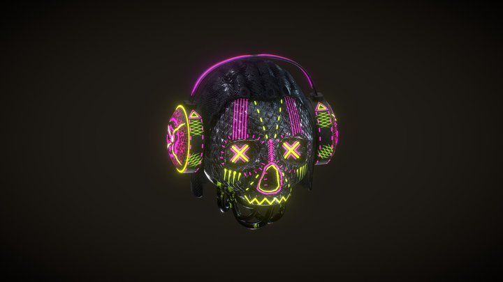Neon Skull 3D Model