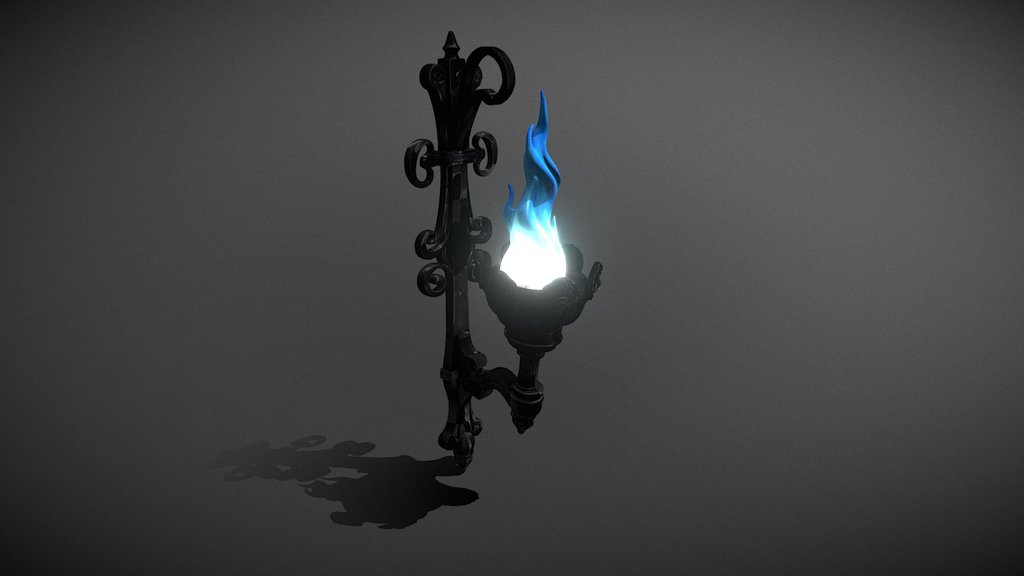 Stylized Gothic Wall Torch - Blue Magic Flame