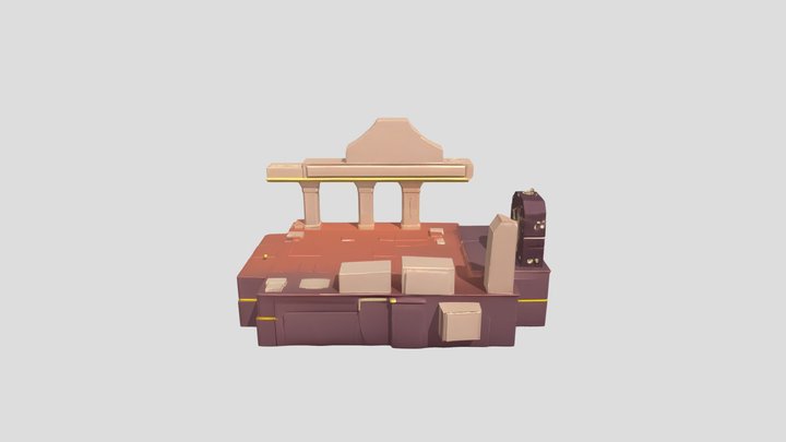 stylized ancient ruin platform with columns 3D Model
