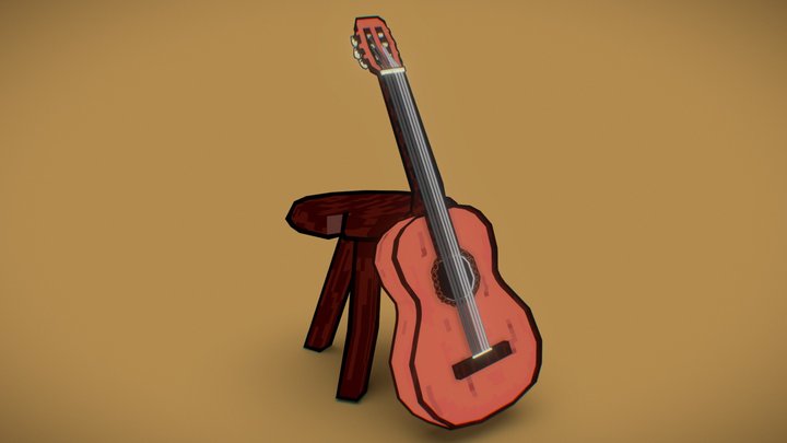 Pixel Art Spanish guitar 3D Model