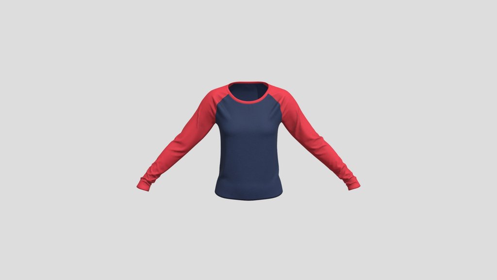 Navy And Red Long Sleeve Raglan Shirt