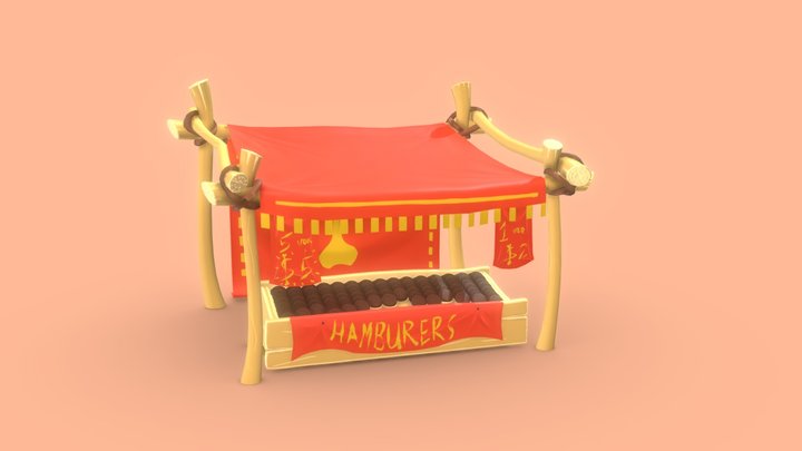 Stylised Market Hamburger Stand 3D Model
