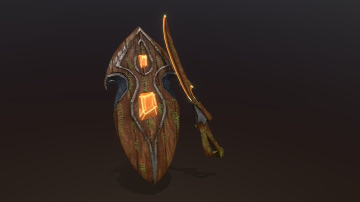 Forest Themed Sword and Shield 3D Model