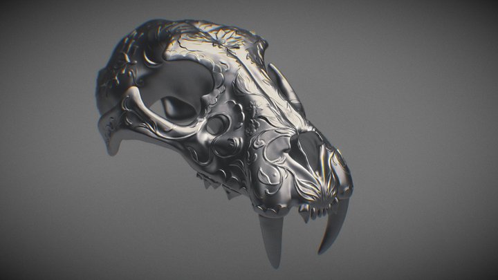 Smilodon Decorated Skull 3D Model