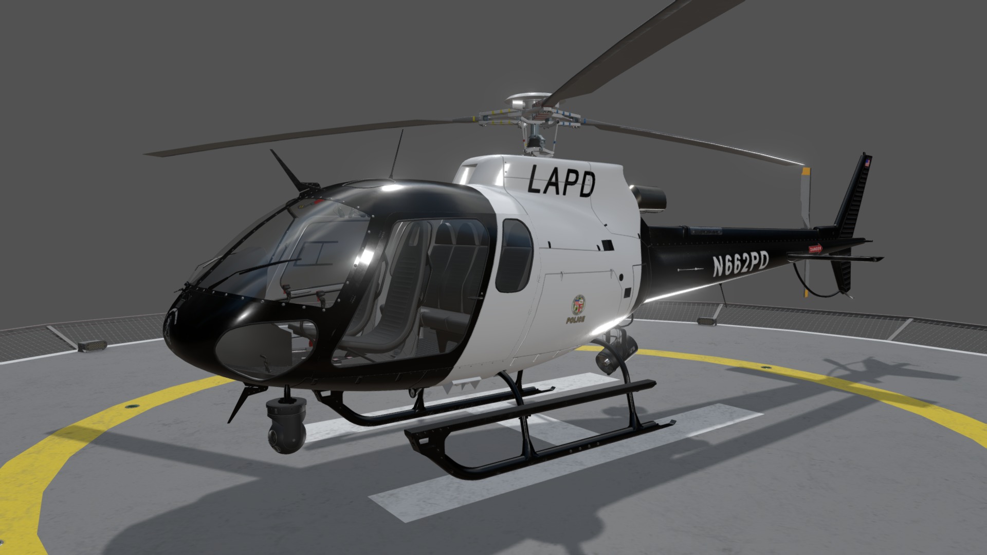 3D model AS-350 LAPD Static - This is a 3D model of the AS-350 LAPD Static. The 3D model is about a helicopter on a runway.