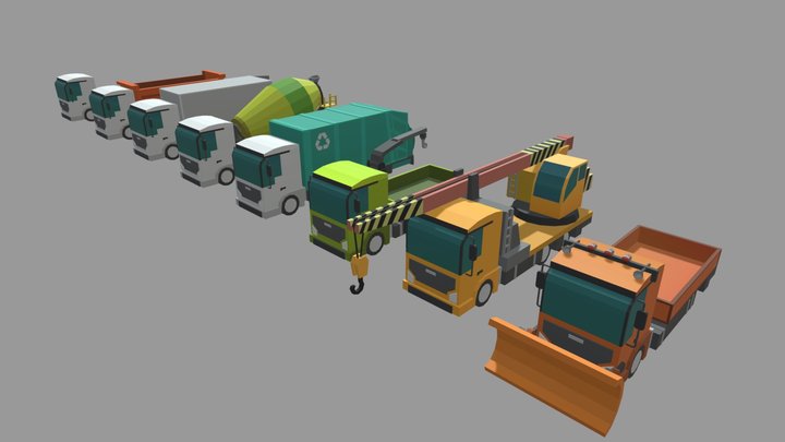 Low Poly Truck Pack 01 3D Model
