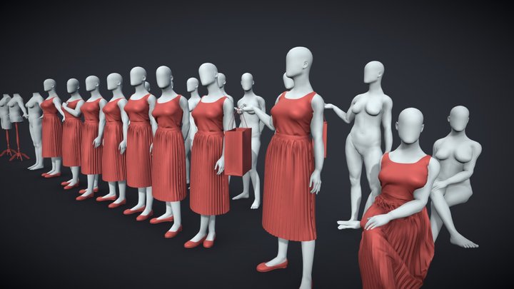 BlenderRig Female Mannequin Set for Sculpting 3D Model