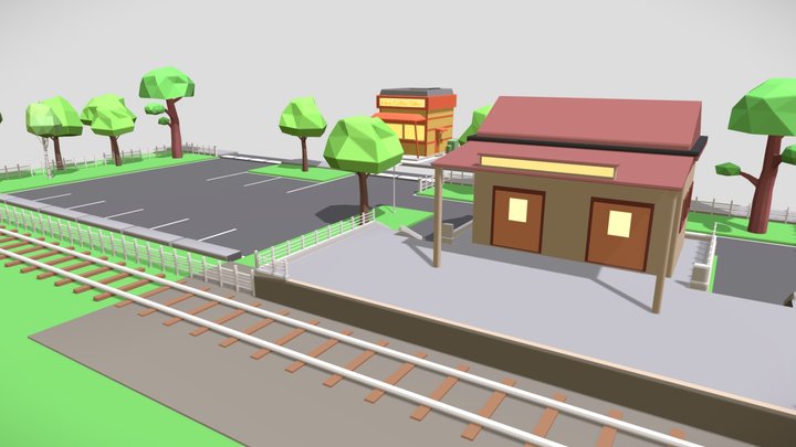 LowPoly Train Station 3D Model