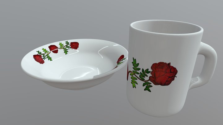 cup of coffee and soup plate. 3D Model