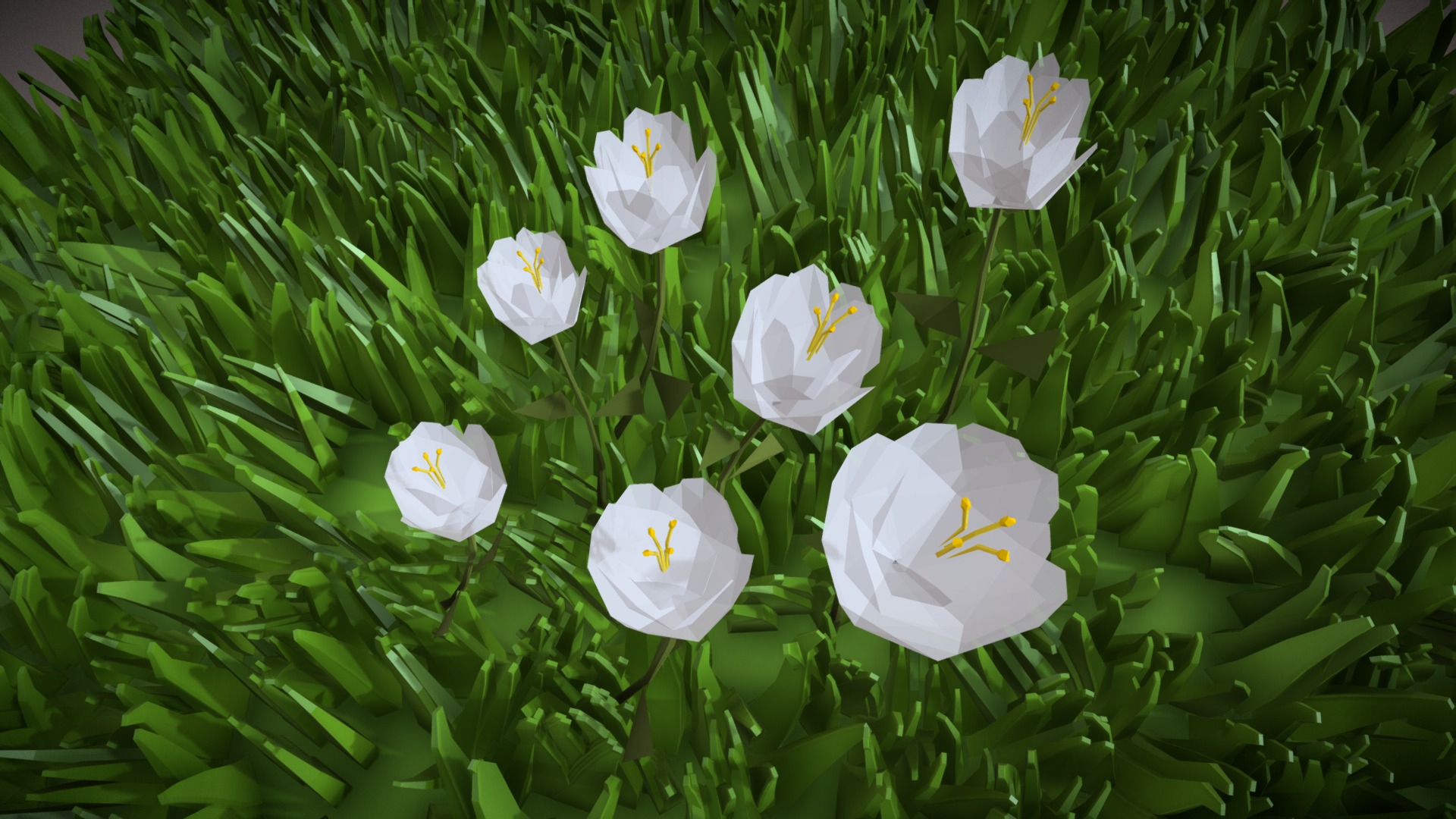 3D model Low Poly Grass and Flower - This is a 3D model of the Low Poly Grass and Flower. The 3D model is about a group of white flowers.